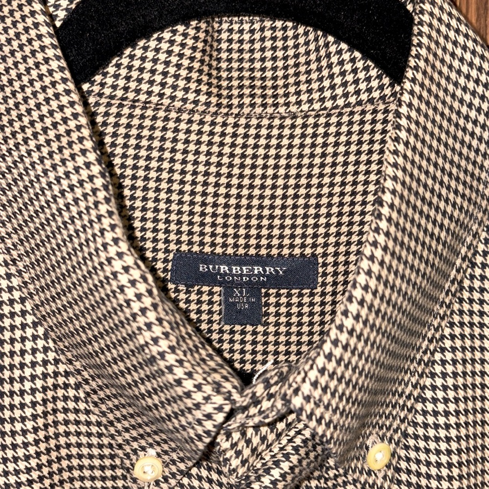 Men's Burberry XL Black Tan Herringbone Classic Button Down Shirt Long Sleeve